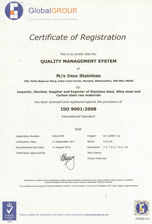 INOX Certificate of Registration
